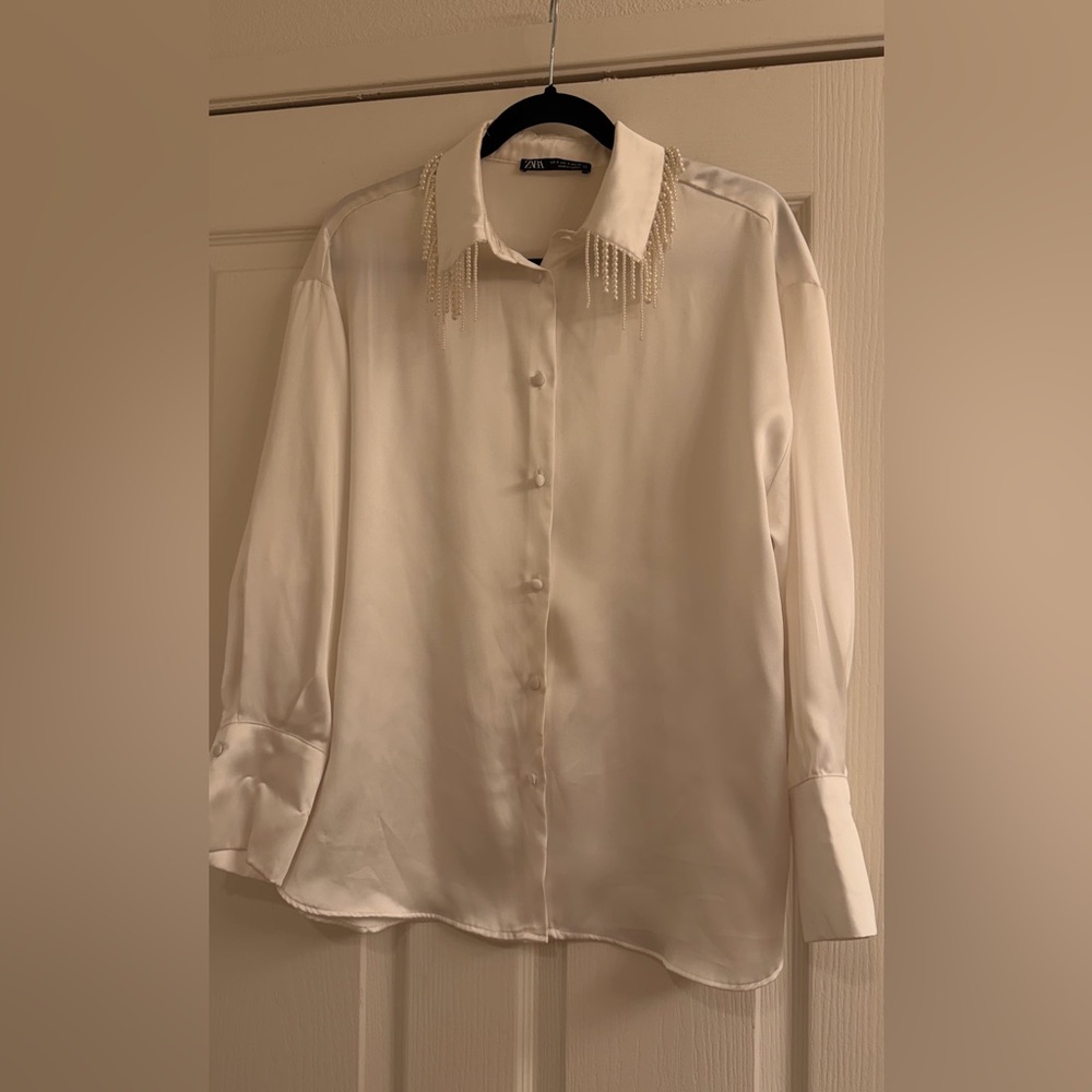 Zara White atlas Shirt with Pearl Detailing